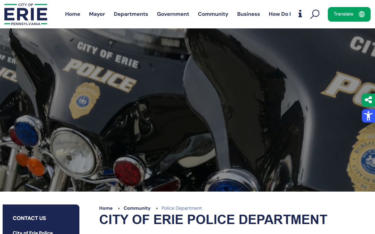 City of Erie Police Department building where 72 hour booking records are processed