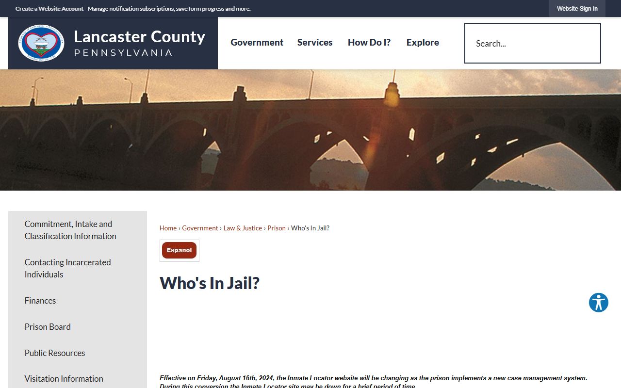 Lancaster County Who's In Jail online lookup tool for Lancaster 72 hour booking records