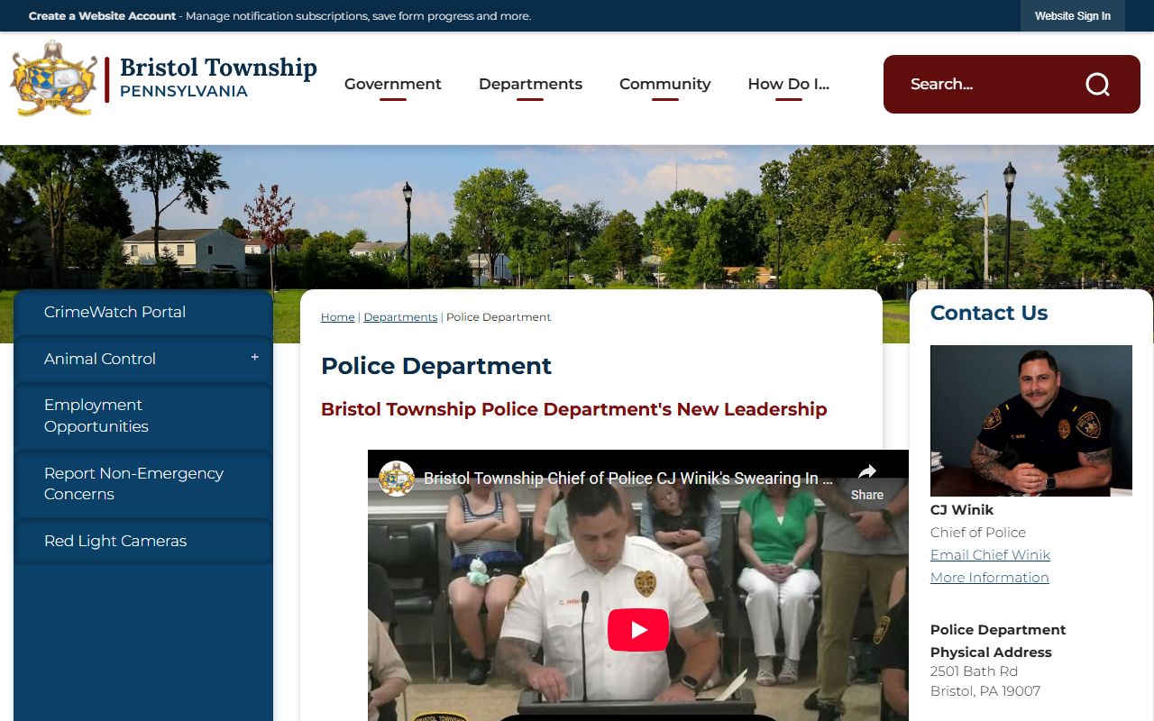 Bristol Township Police Department serving the Levittown area for arrest processing and 72 hour booking