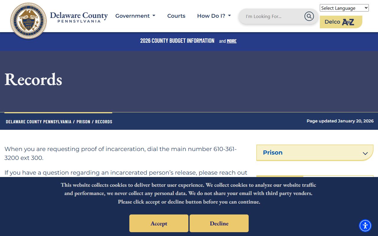 Delaware County Prison central facility where Upper Darby 72 hour booking detainees are held