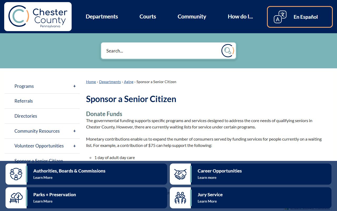 Chester County Prison information page for booking intake and inmate lookup