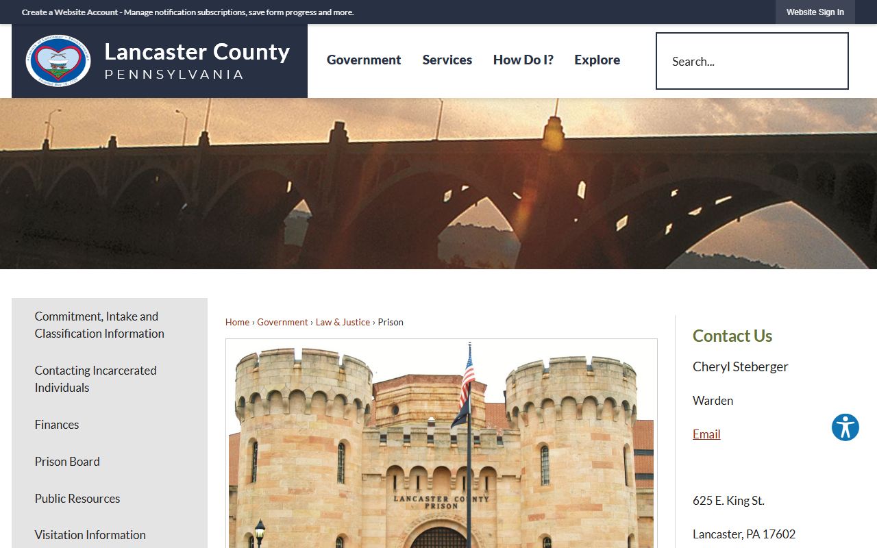 Lancaster County Prison information page for 72 hour booking intake and facility details