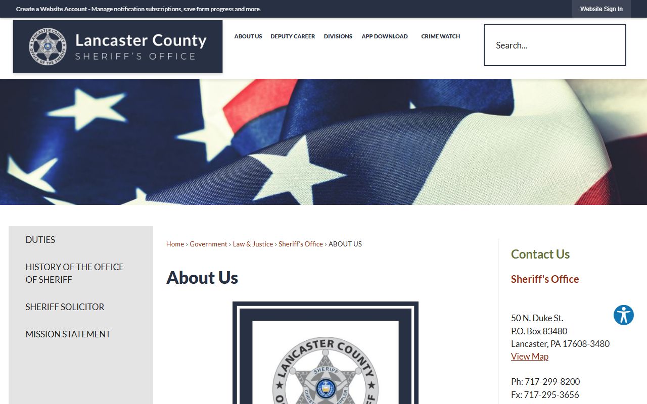 Lancaster County Sheriff's Office page for warrant and 72 hour booking information