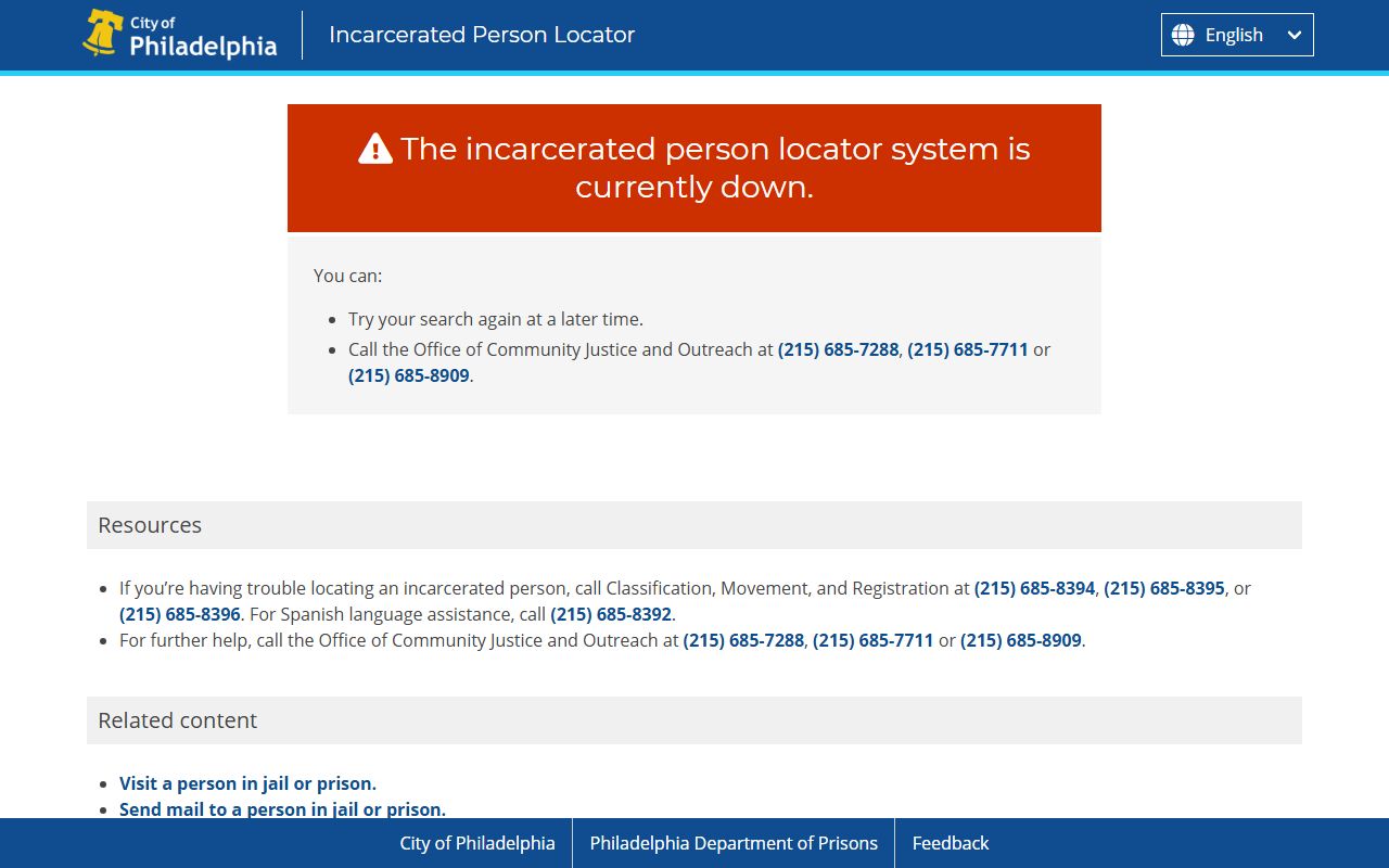 Philadelphia County inmate locator for searching 72 hour booking records and current inmates