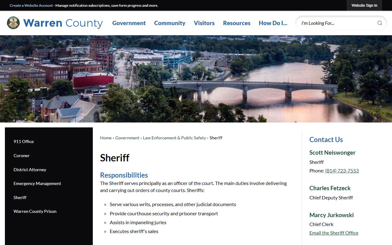 Warren County Sheriff's Office page for 72 hour booking records and warrant service