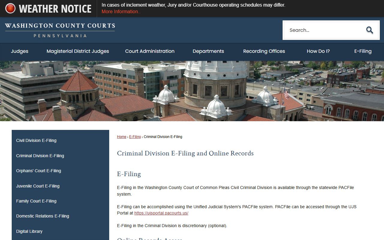 Washington County Criminal Division E-Filing portal for court records