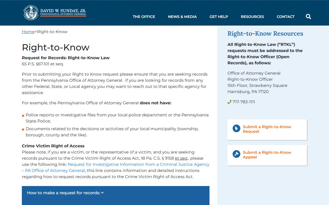 Pennsylvania Right-to-Know Law for accessing 72 hour booking records