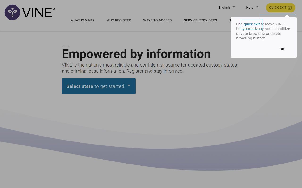 VINELink victim notification system for Pennsylvania booking records